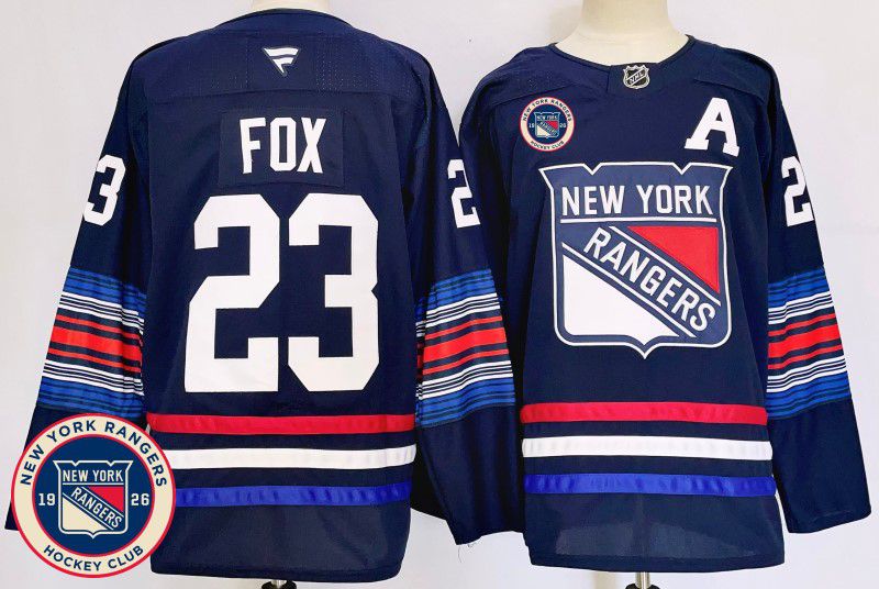 Men New York Rangers 23 Fox Blue Fanatics 2025 NHL Jersey style 3